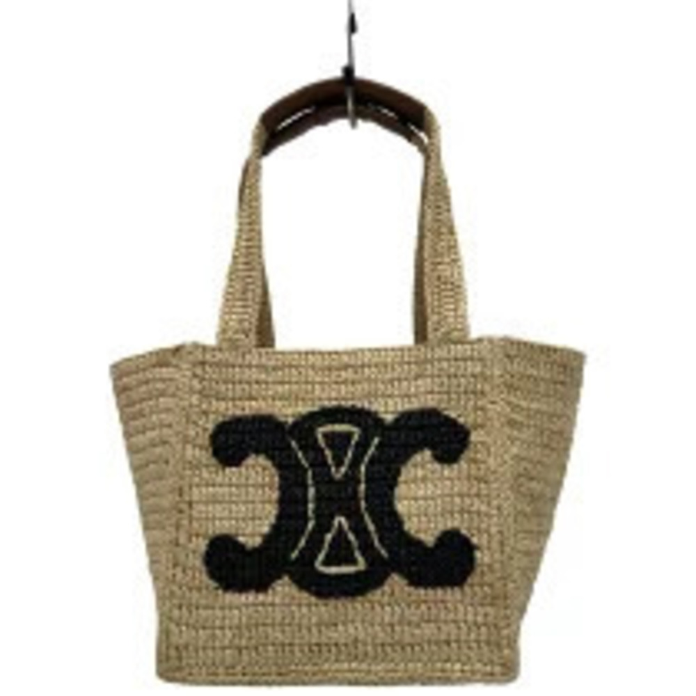 Celine Triomphe Raffia Cube Bag Beige Cream Black Handbag